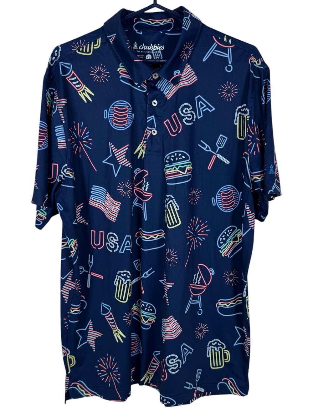 Chubbies USA Fireworks Cookout America Polo Golf Shirt Size XL